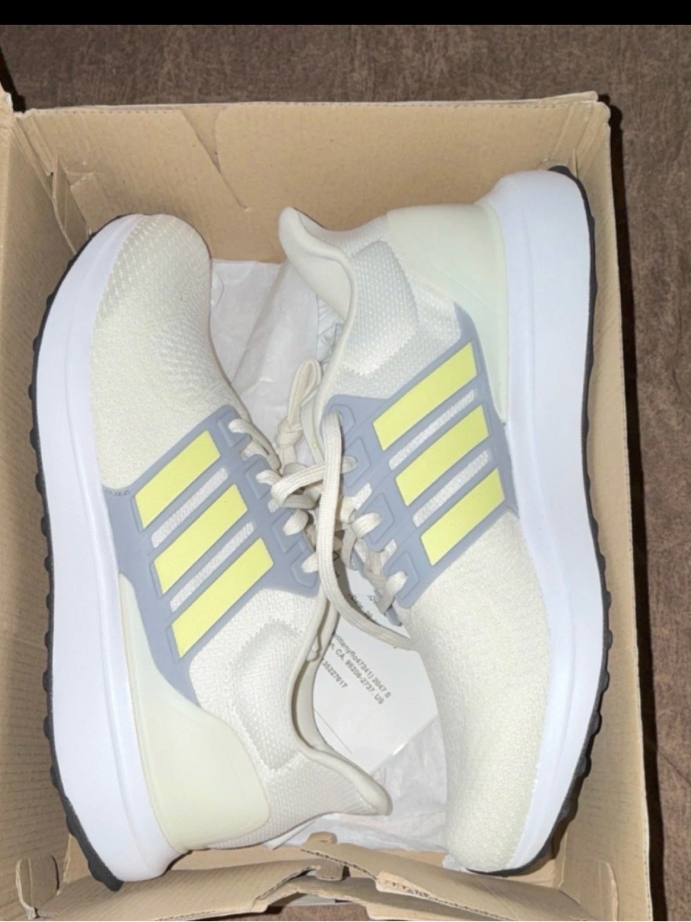 Adidas IE8957 Womens 10.5 Running Shoes White Grey Yellow Sneakers NEW